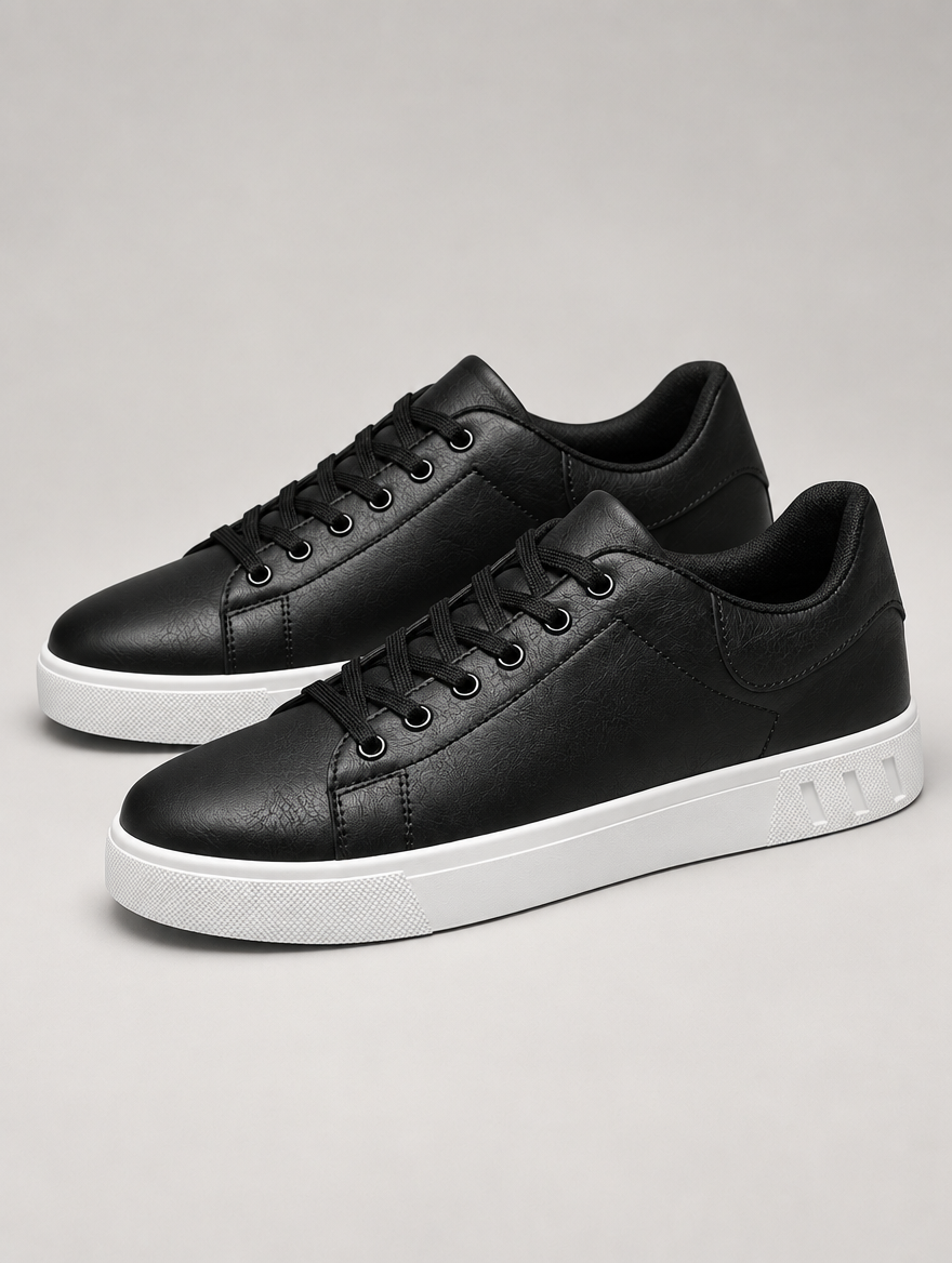 Men's Faux Leather Smart Trainers in Black – view 4