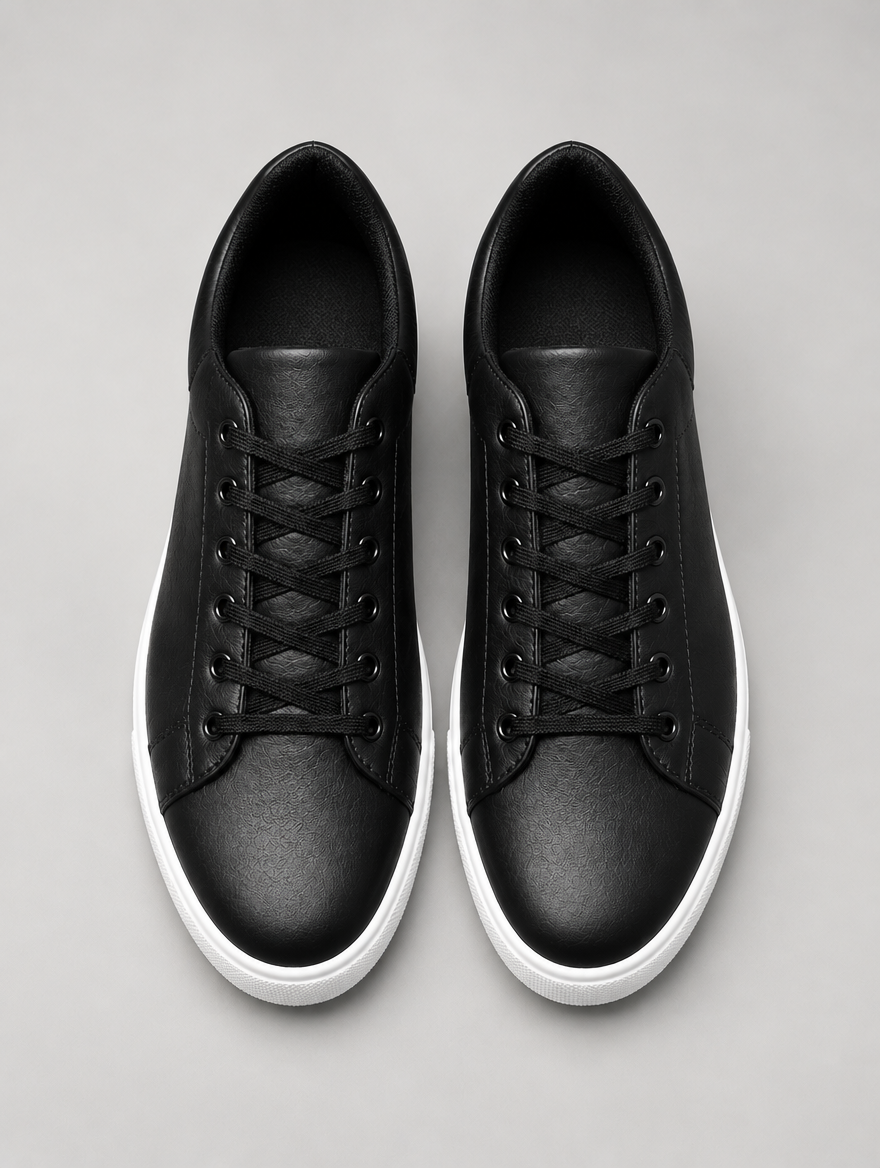 Men's Faux Leather Smart Trainers in Black – view 2