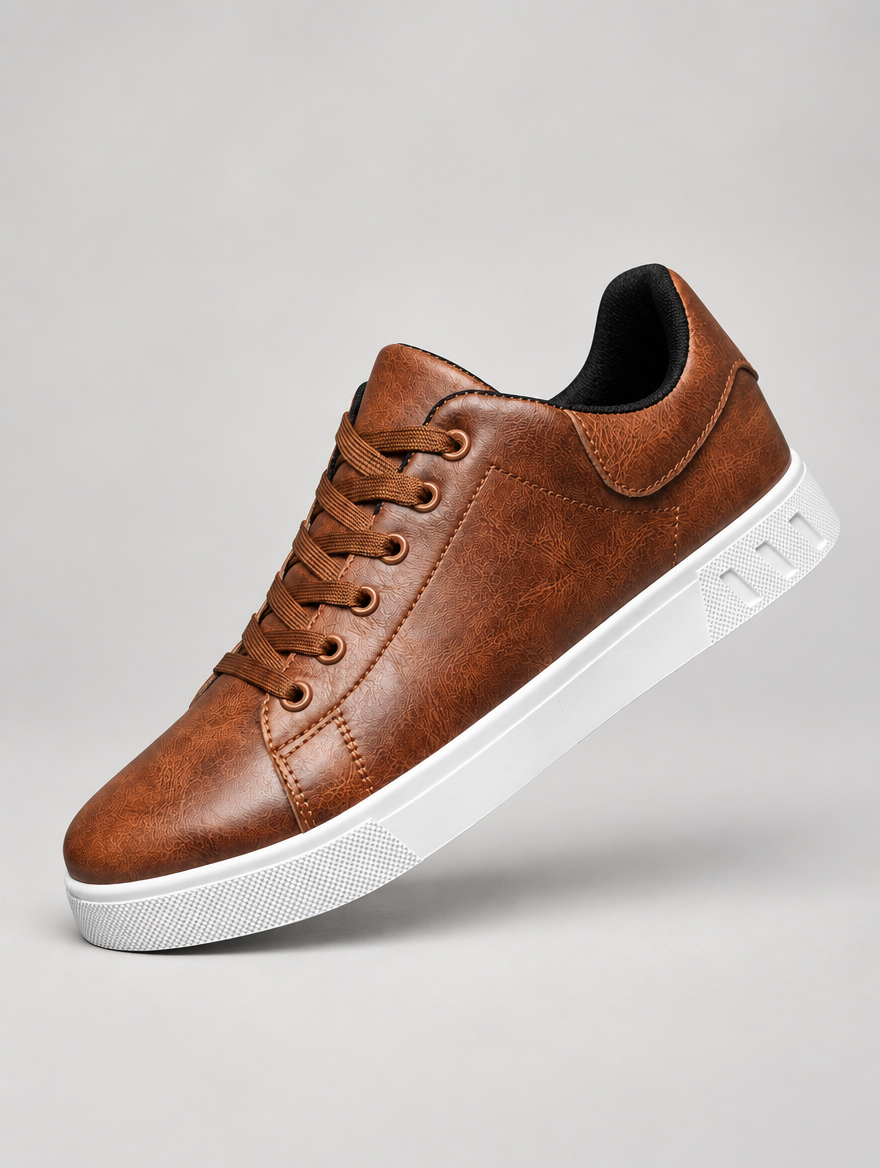 Men's Faux Leather Smart Trainers in Brown