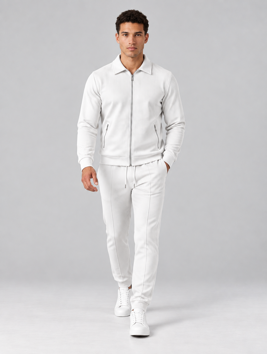Men's Textured Tracksuit Set – Zip Jacket and Joggers