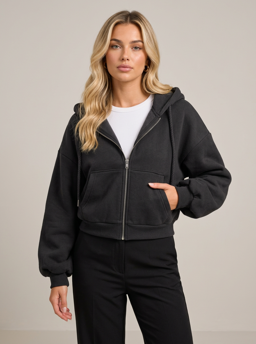 Women's Cropped Zip Up Hoodie – Fleece Lined
