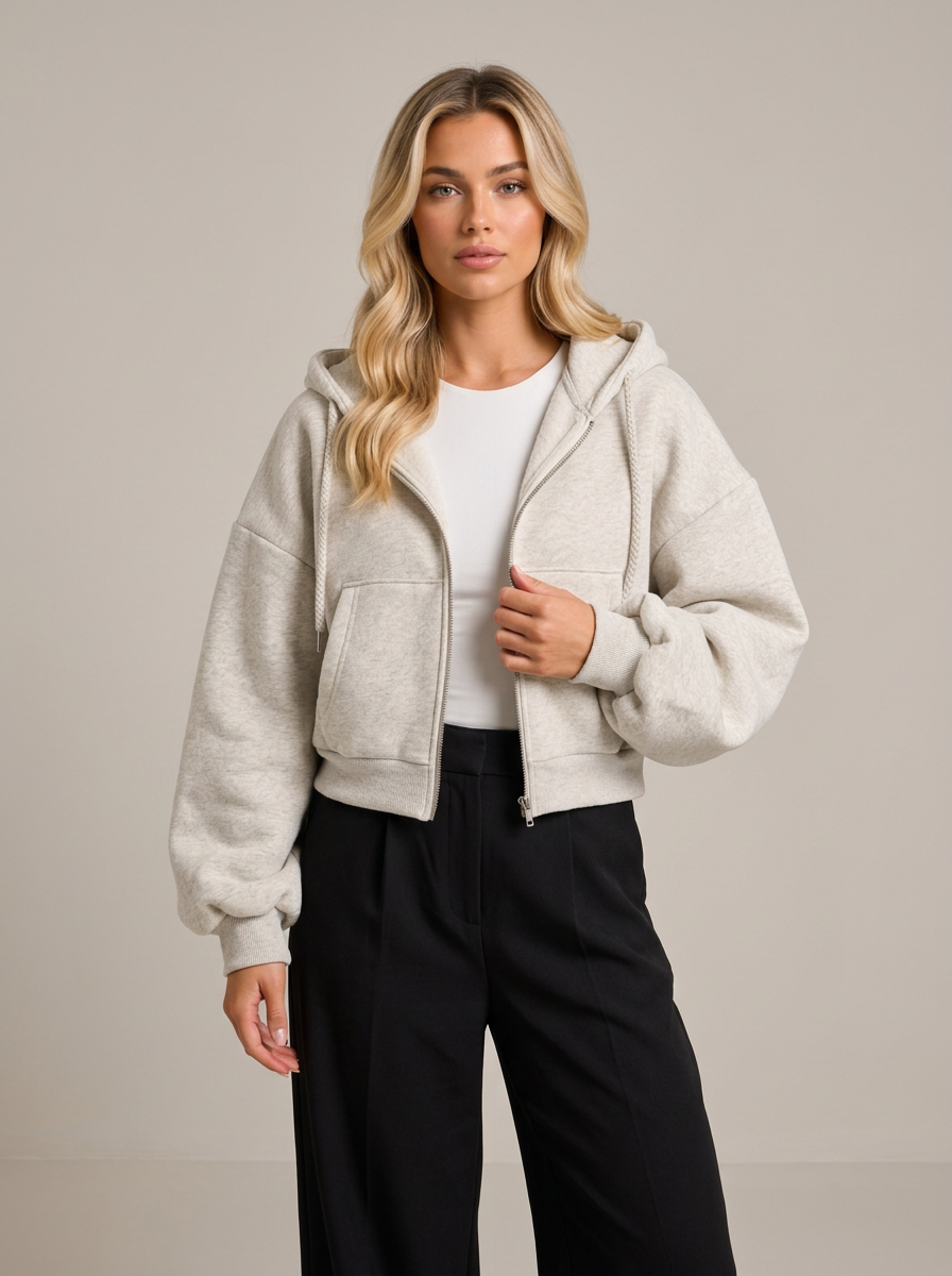 Women's Cropped Zip Up Hoodie – Fleece Lined