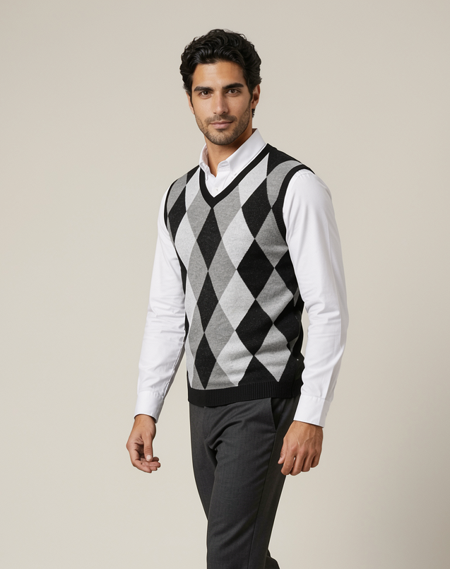 Men's Argyle Knit Sweater Vest – V-Neck Sleeveless Jumper – Covert Club product image 2
