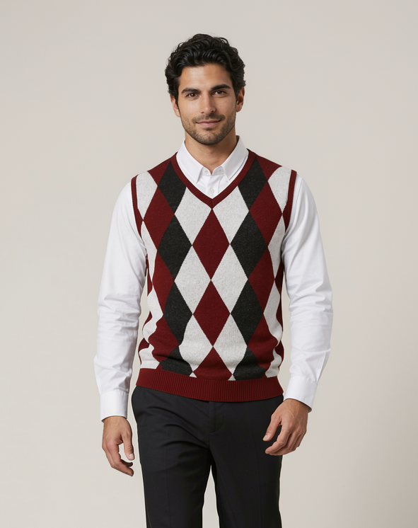 Men's Argyle Knit Sweater Vest – V-Neck Sleeveless Jumper – Covert Club product image 9