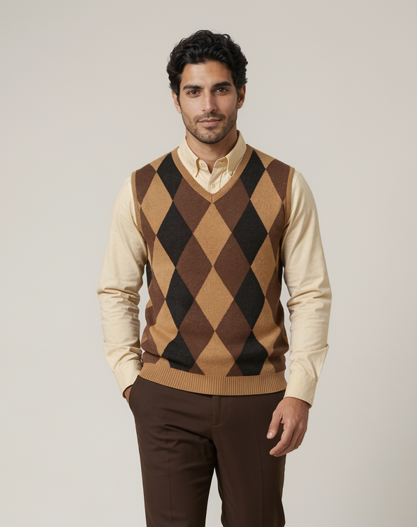 Men's Argyle Knit Sweater Vest – V-Neck Sleeveless Jumper – Covert Club product image 6