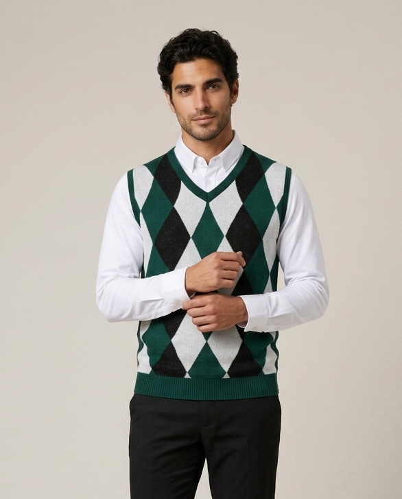 Men's Argyle Knit Sweater Vest – V-Neck Sleeveless Jumper – Covert Club product image 5
