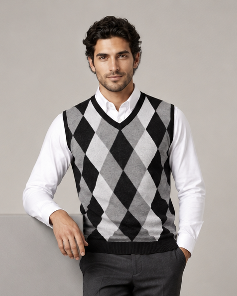 Men's Argyle Knit Sweater Vest – V-Neck Sleeveless Jumper – Covert Club product image 7
