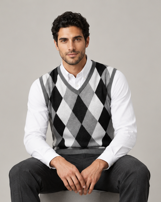 Men's Argyle Knit Sweater Vest – V-Neck Sleeveless Jumper – Covert Club product image 4