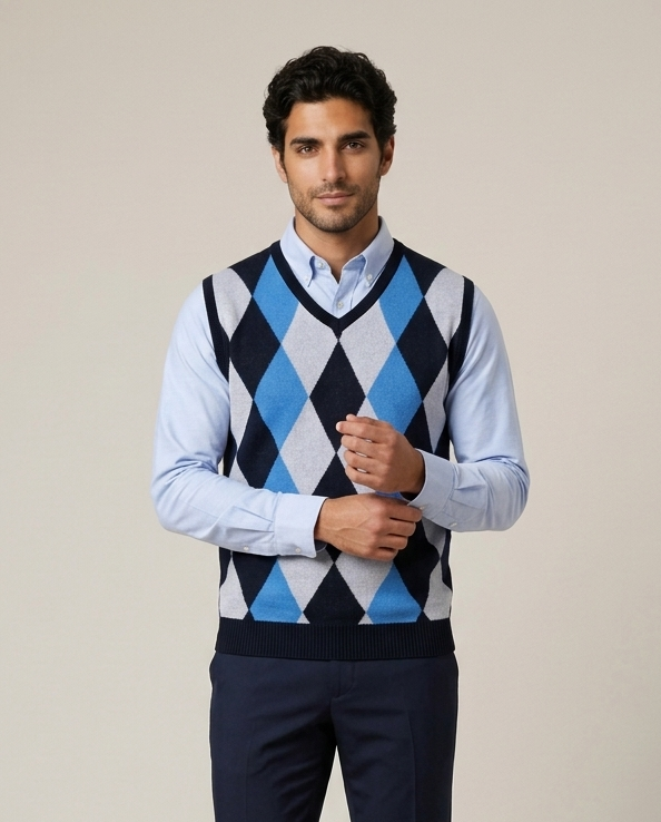 Men's Argyle Knit Sweater Vest – V-Neck Sleeveless Jumper – Covert Club product image 8