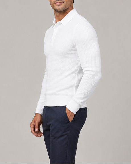 Men's Ribbed Knit Polo Sweater – Long Sleeve Slim Fit Jumper – Covert Club product image 2