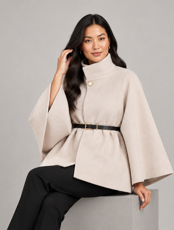 Women's Belted Cape Coat – High Neck Poncho Style Coat – Covert Club product image 4