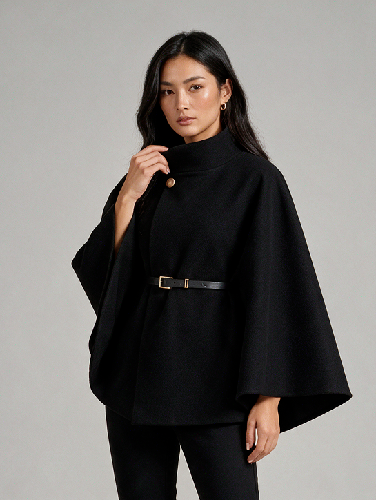 Women's Belted Cape Coat – High Neck Poncho Style Coat – Covert Club product image 5