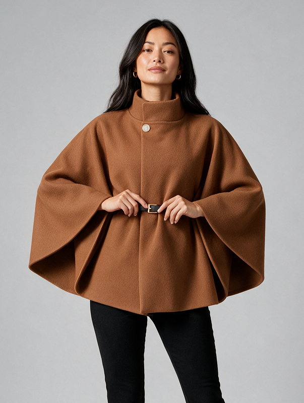 Women's Belted Cape Coat – High Neck Poncho Style Coat – Covert Club product image 7