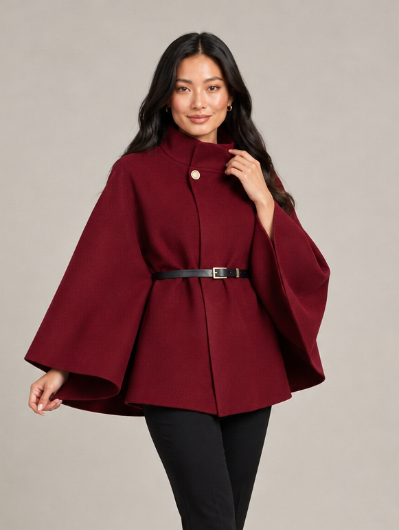 Women's Belted Cape Coat – High Neck Poncho Style Coat – Covert Club product image 10