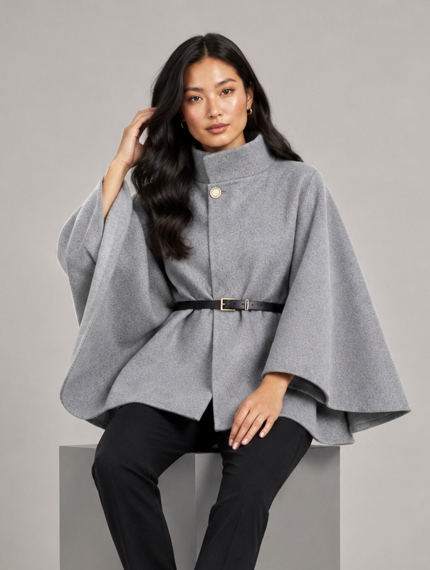 Women's Belted Cape Coat – High Neck Poncho Style Coat – Covert Club product image 8