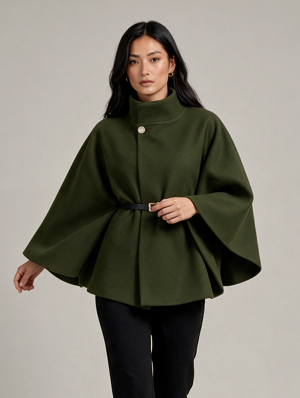 Women's Belted Cape Coat – High Neck Poncho Style Coat – Covert Club product image 9