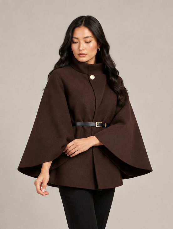 Women's Belted Cape Coat – High Neck Poncho Style Coat – Covert Club product image 6