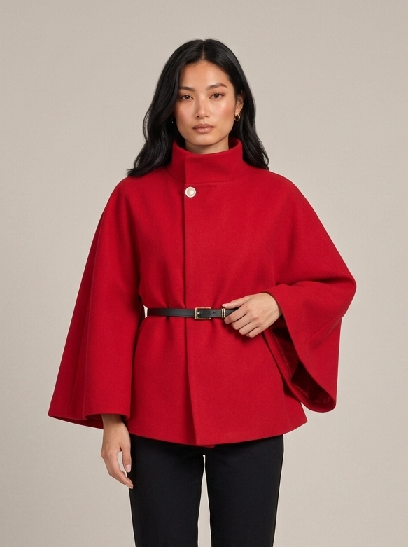 Women's Belted Cape Coat – High Neck Poncho Style Coat – Covert Club product image 1