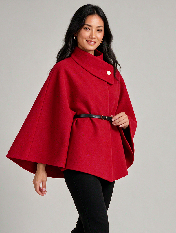 Women's Belted Cape Coat – High Neck Poncho Style Coat – Covert Club product image 2