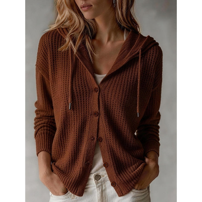 Women's Hooded Textured Knit Cardigan in Brown