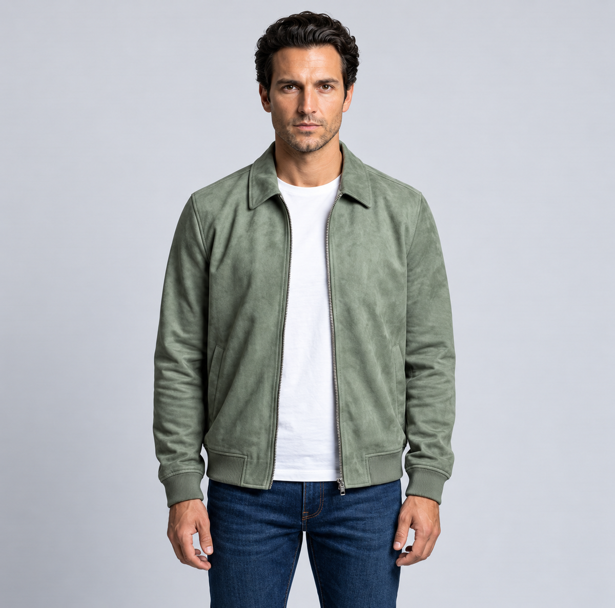 Men's Faux Suede Zip Jacket – Collared Casual Fall Jacket