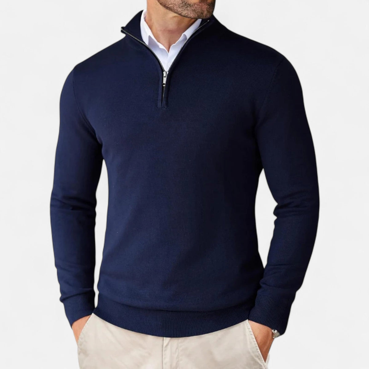 Men's Slim Fit Quarter Zip Jumper in Navy