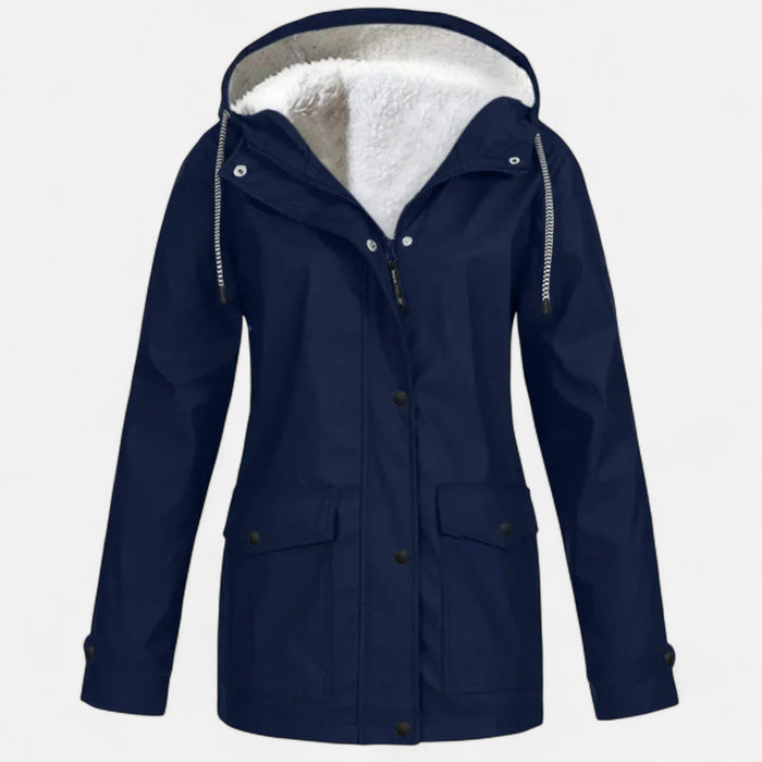 Women's Hooded Velvet Ski Jacket in Blue