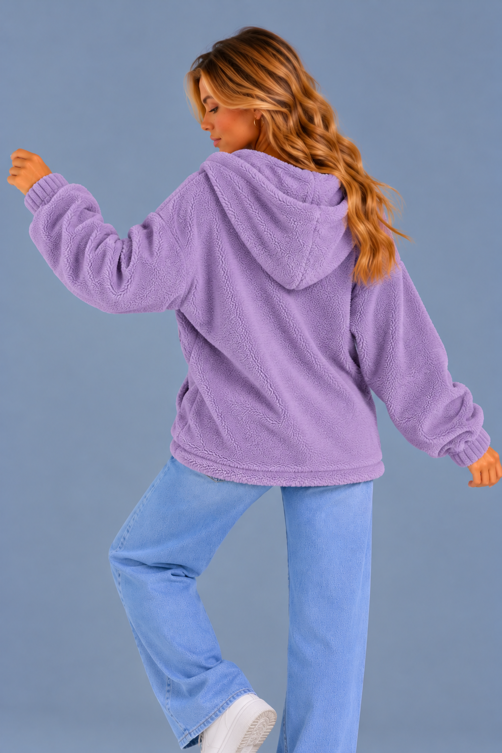 Women's Hooded Teddy Fleece Jacket – Longline Zip Up