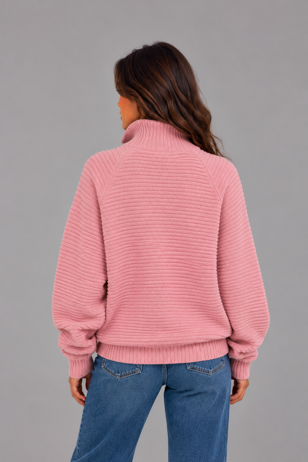 Women's Ribbed Half Zip Jumper – Relaxed Long Sleeve
