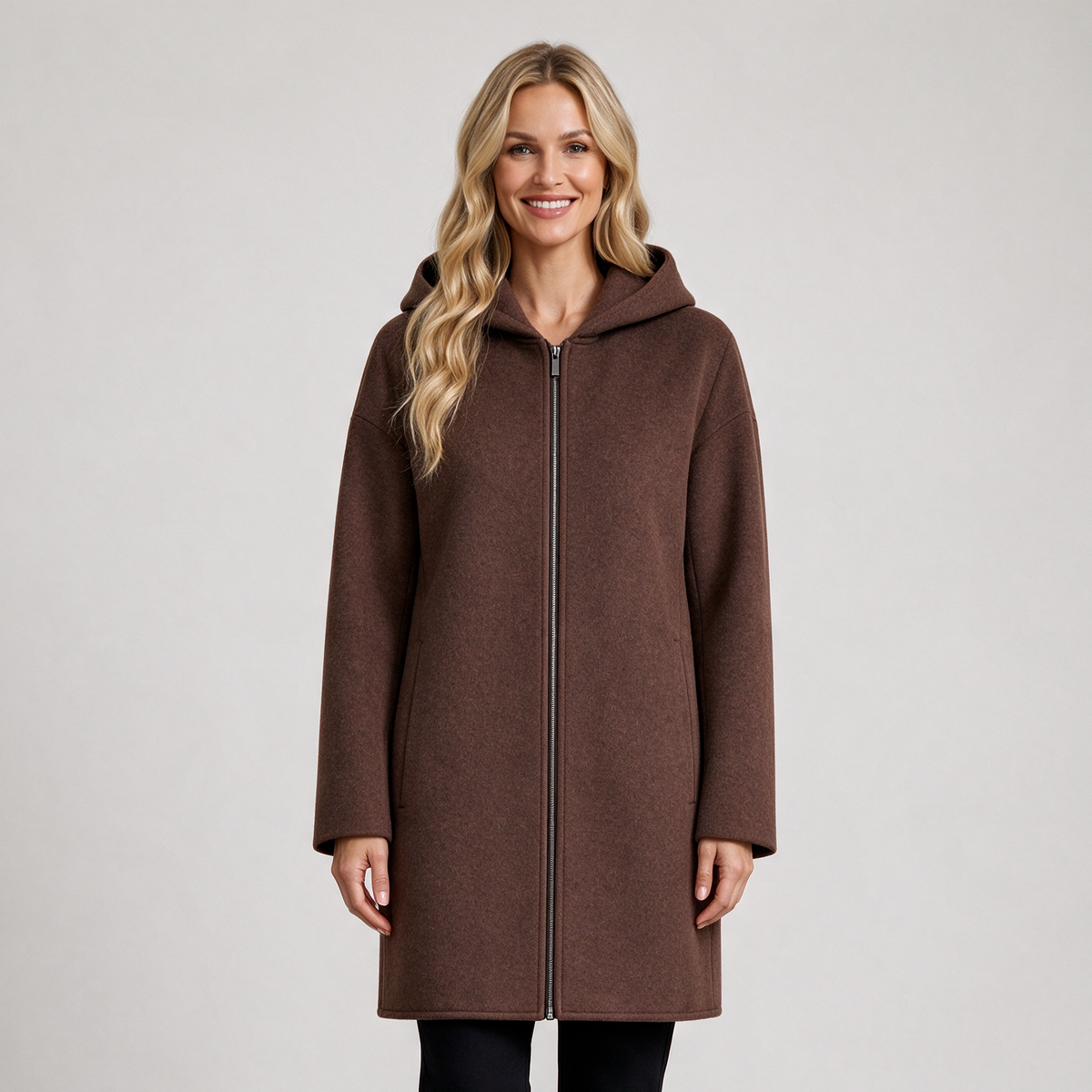 Women's Hooded Wool Coat – Long Zip Up Winter Coat