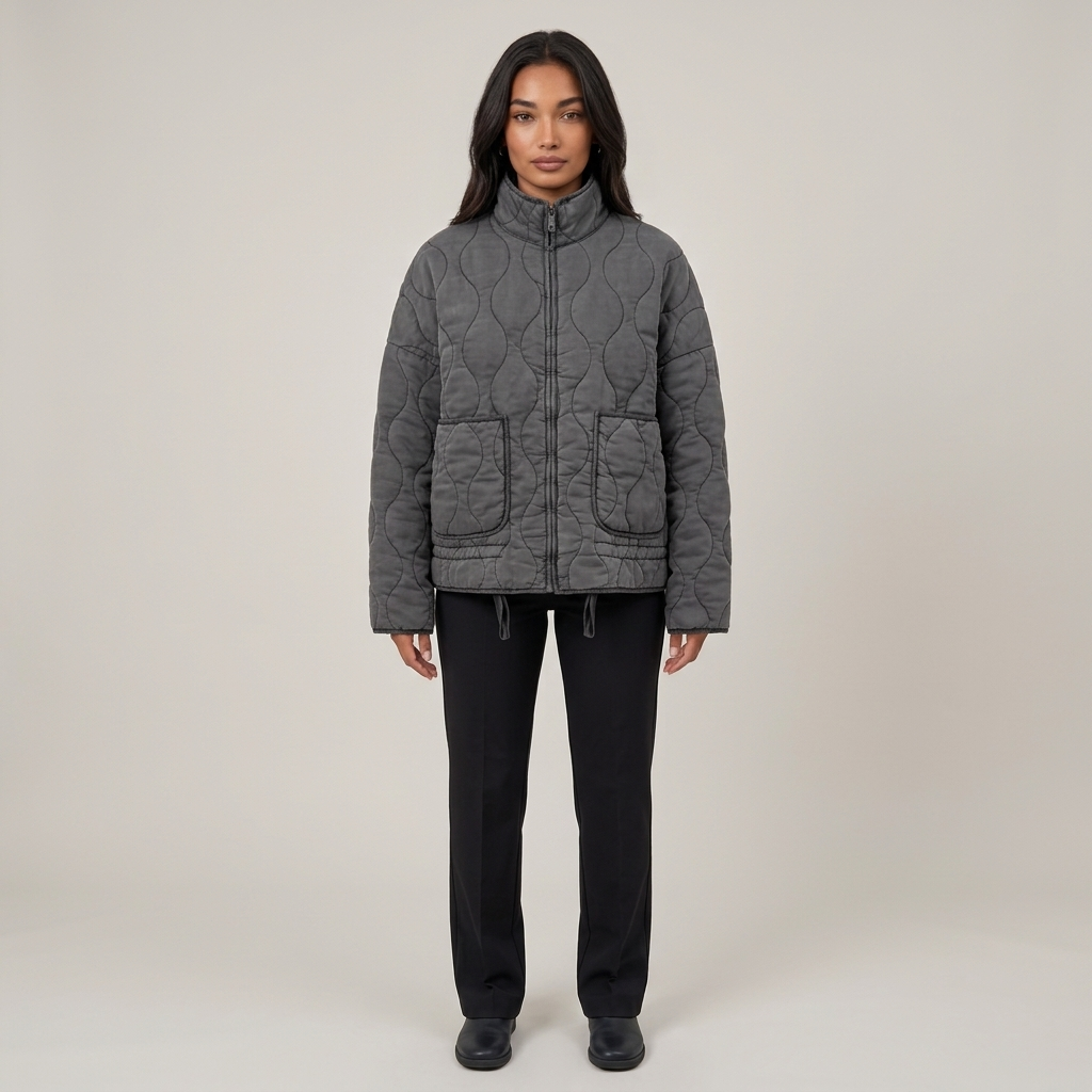 Women's Quilted Jacket – Lightweight Funnel Neck Jacket with Patch Pockets