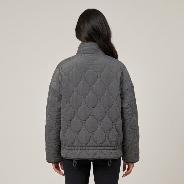 Women's Quilted Jacket – Lightweight Funnel Neck Jacket with Patch Pockets