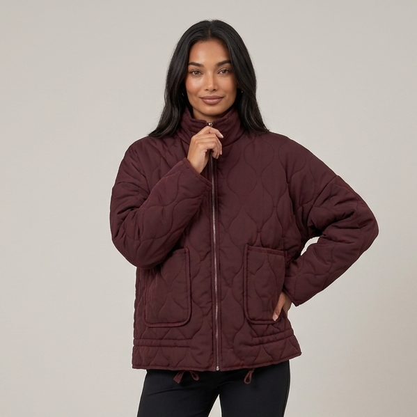 Women's Quilted Jacket – Lightweight Funnel Neck Jacket with Patch Pockets