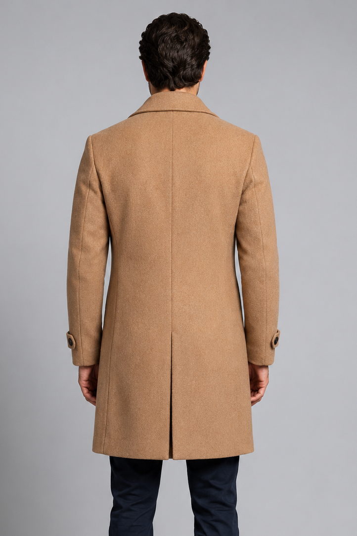Men's Long Black Coat – Double Breasted Slim Fit Overcoat