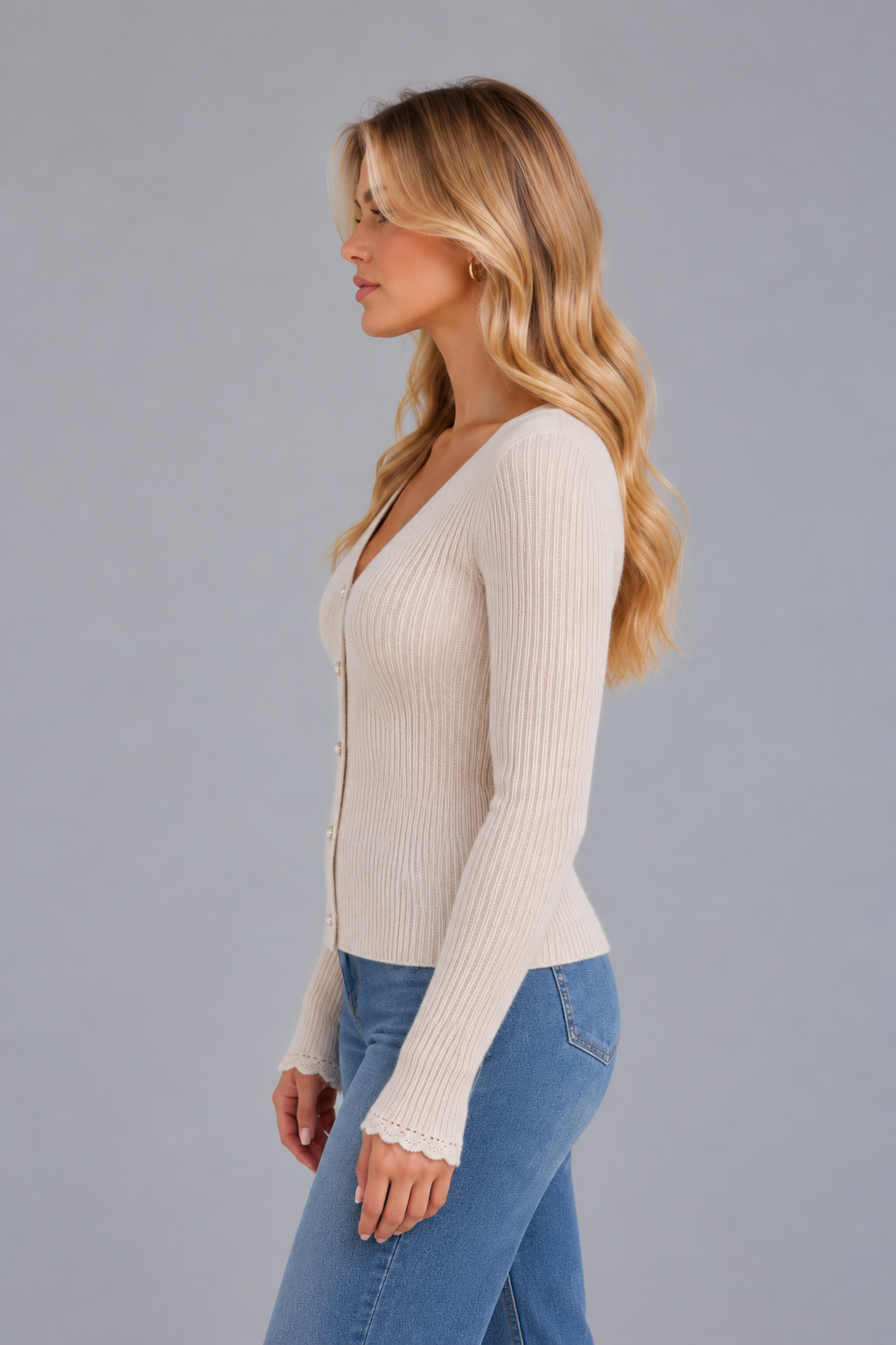 Women's Fitted Ribbed Cardigan – V Neck Button Up