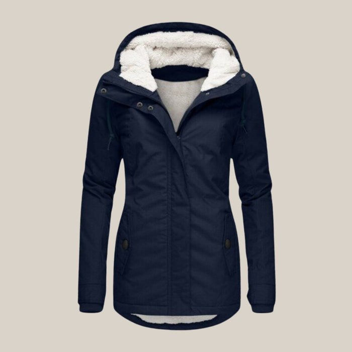 Women's Sherpa Lined Hooded Winter Jacket in Blue