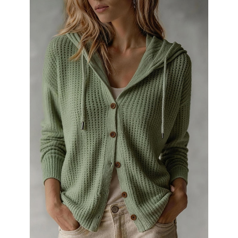 Women's Hooded Textured Knit Cardigan in Green