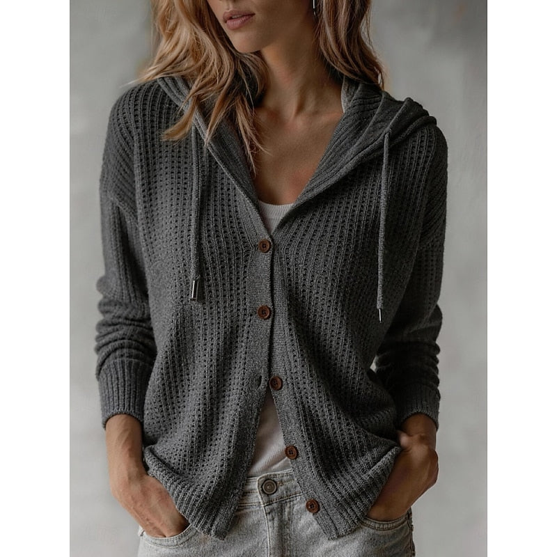 Women's Hooded Textured Knit Cardigan in Grey