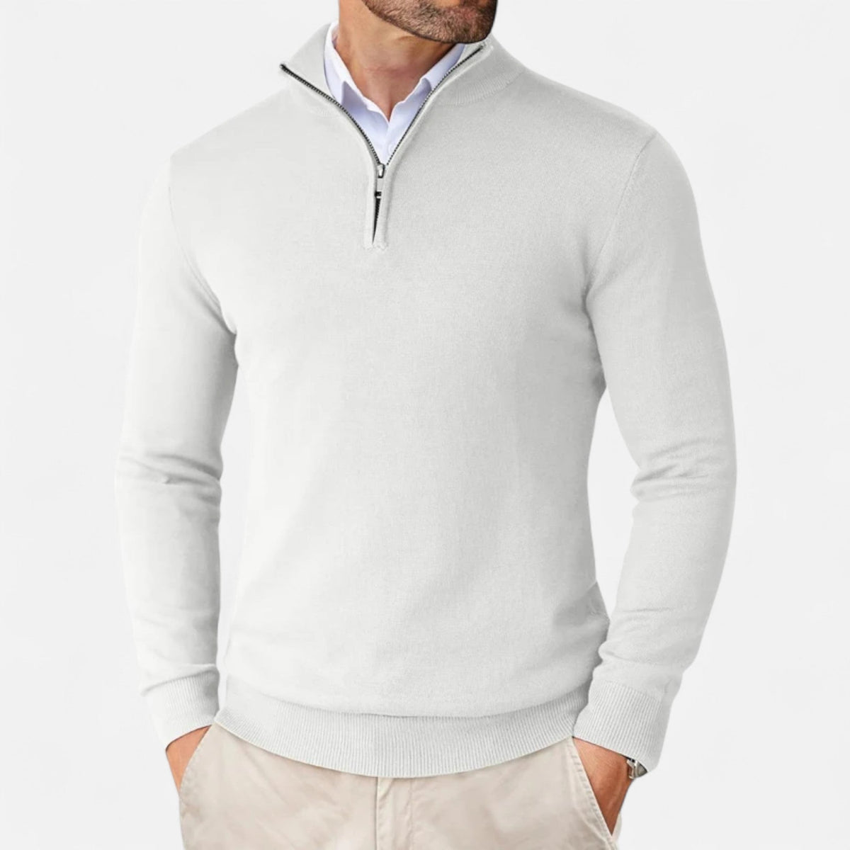 Men's Slim Fit Quarter Zip Jumper in White