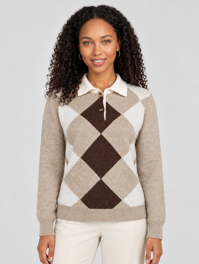 Women's Argyle Collared Jumper in Beige