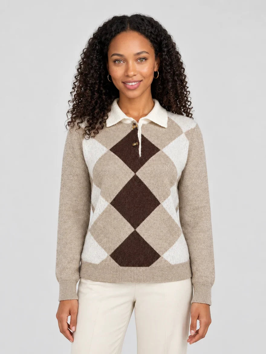 Women's Argyle Collared Jumper in Beige – view 3