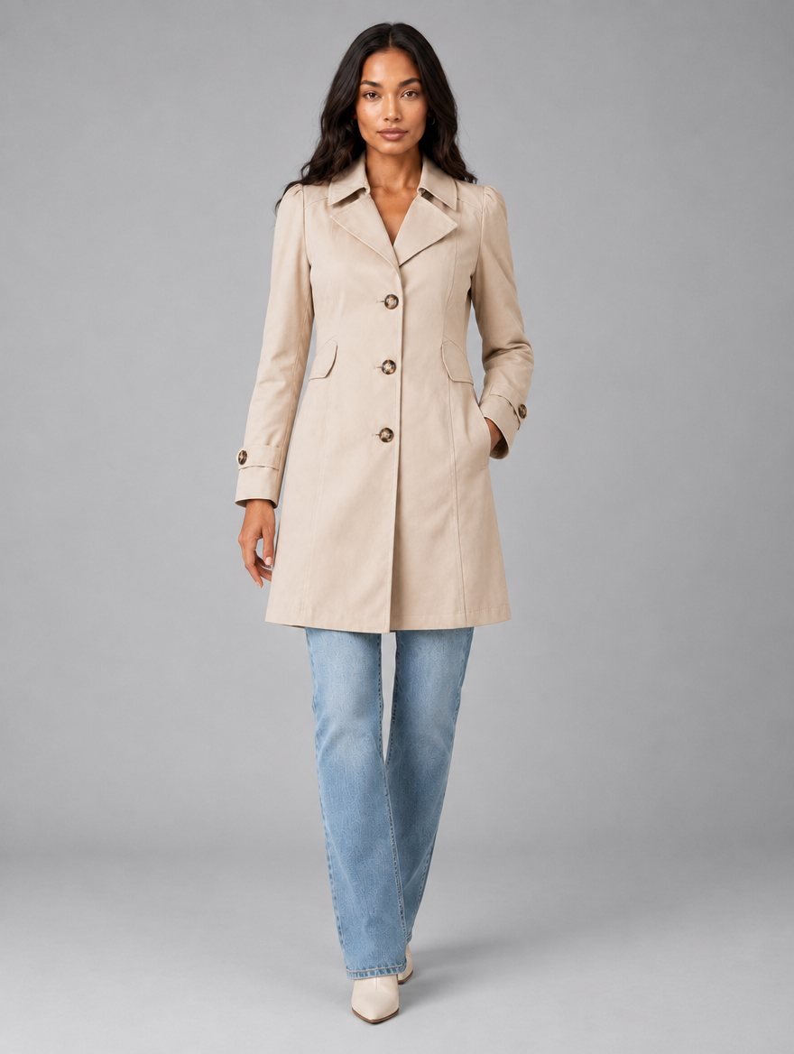 Women's Tailored Trench Coat in Beige – view 3