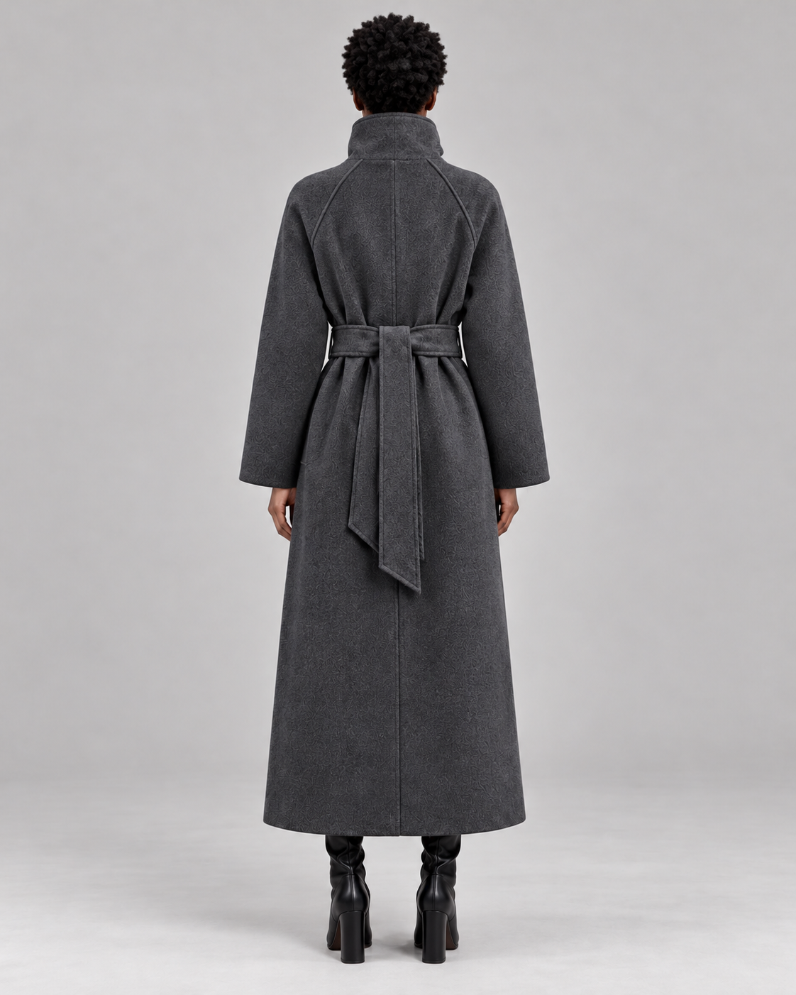 Women's Belted Longline Coat – High Collar Wool Look