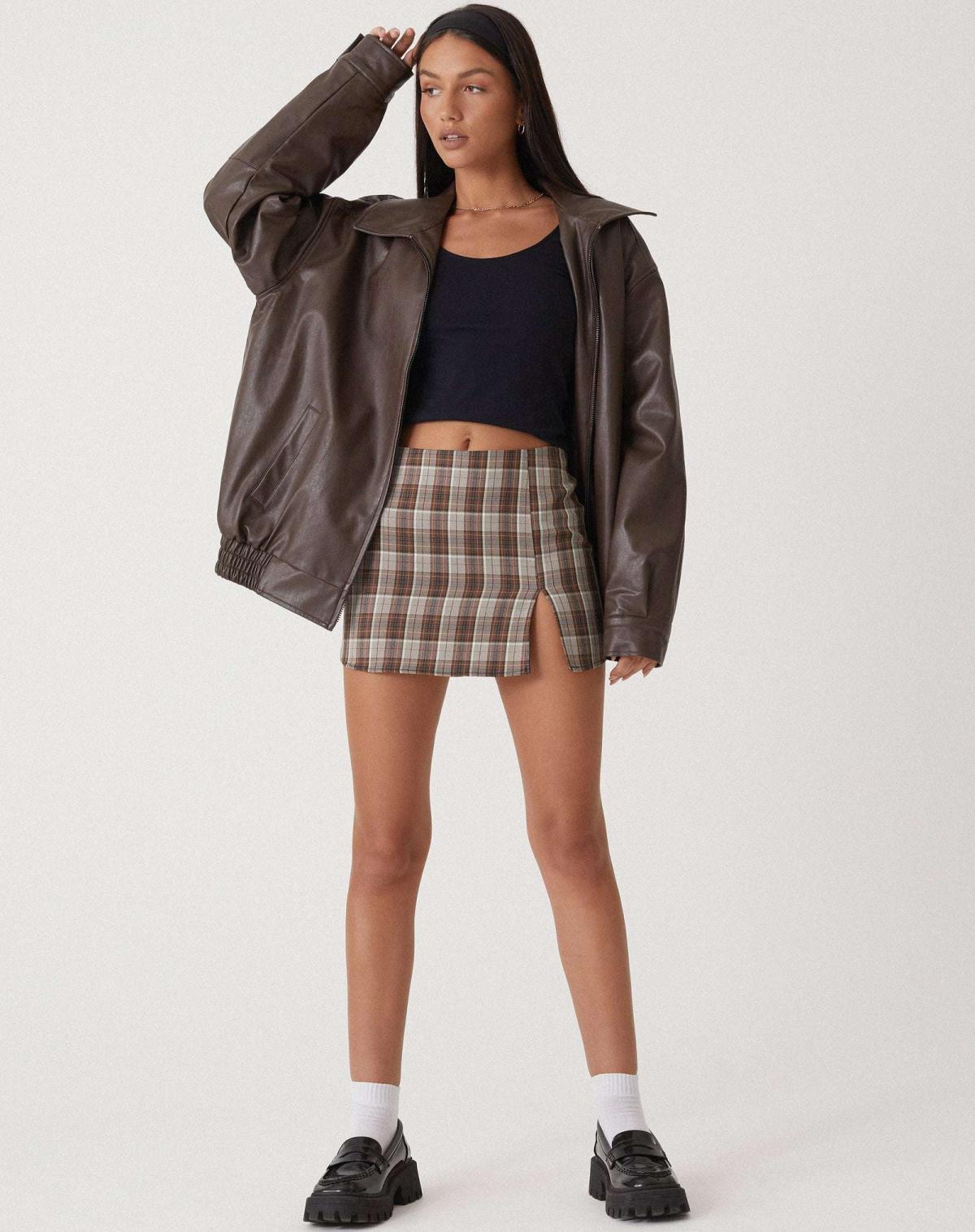 Women's Oversized Faux Leather Bomber Jacket in Brown – image 2