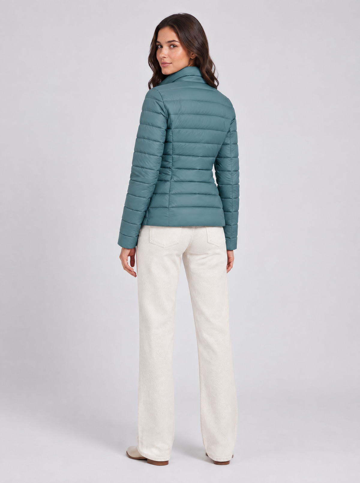 Women's Lightweight Slim Fit Puffer Jacket in Blue – view 4