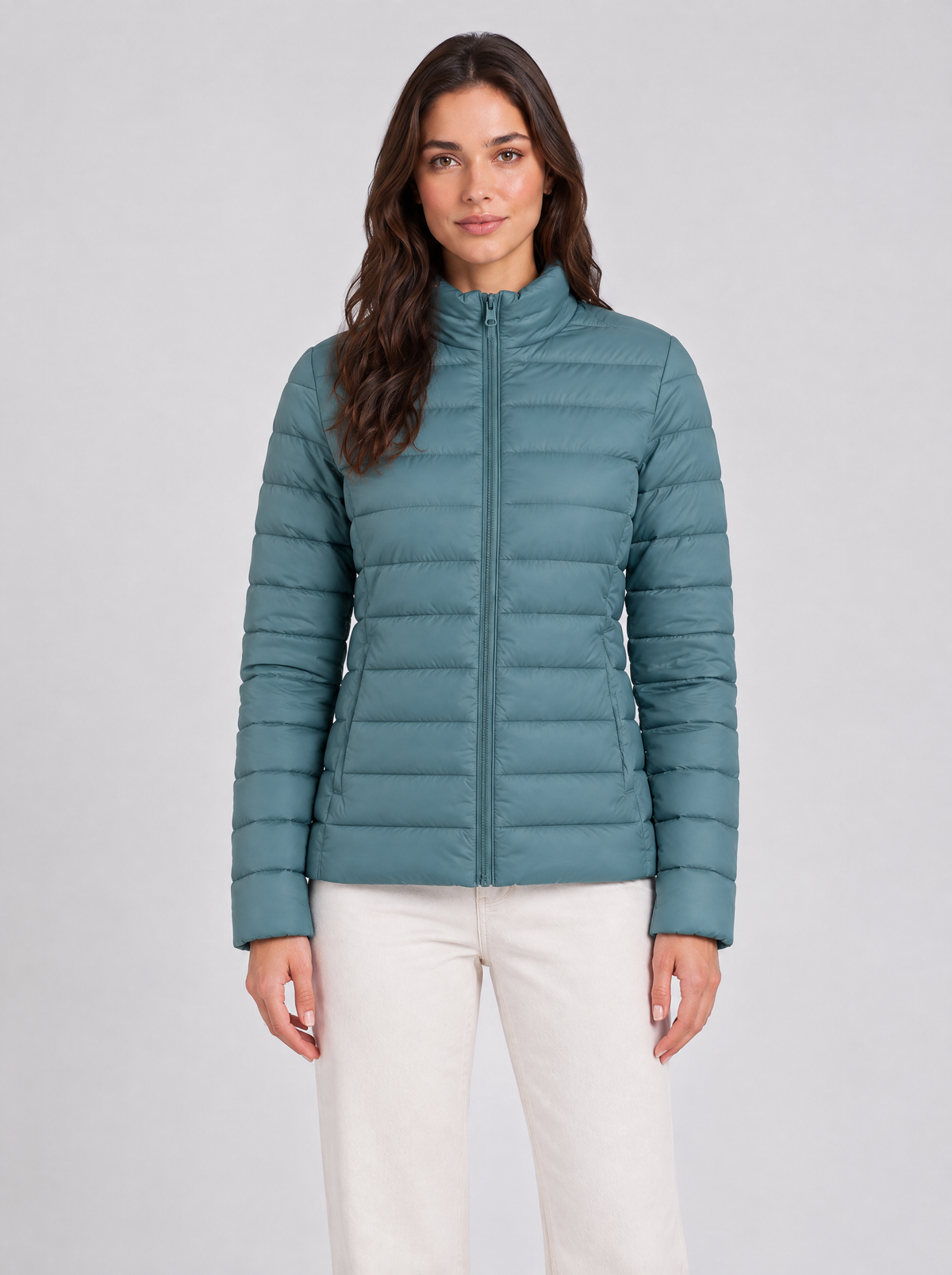 Women's Lightweight Slim Fit Puffer Jacket in Blue – view 3