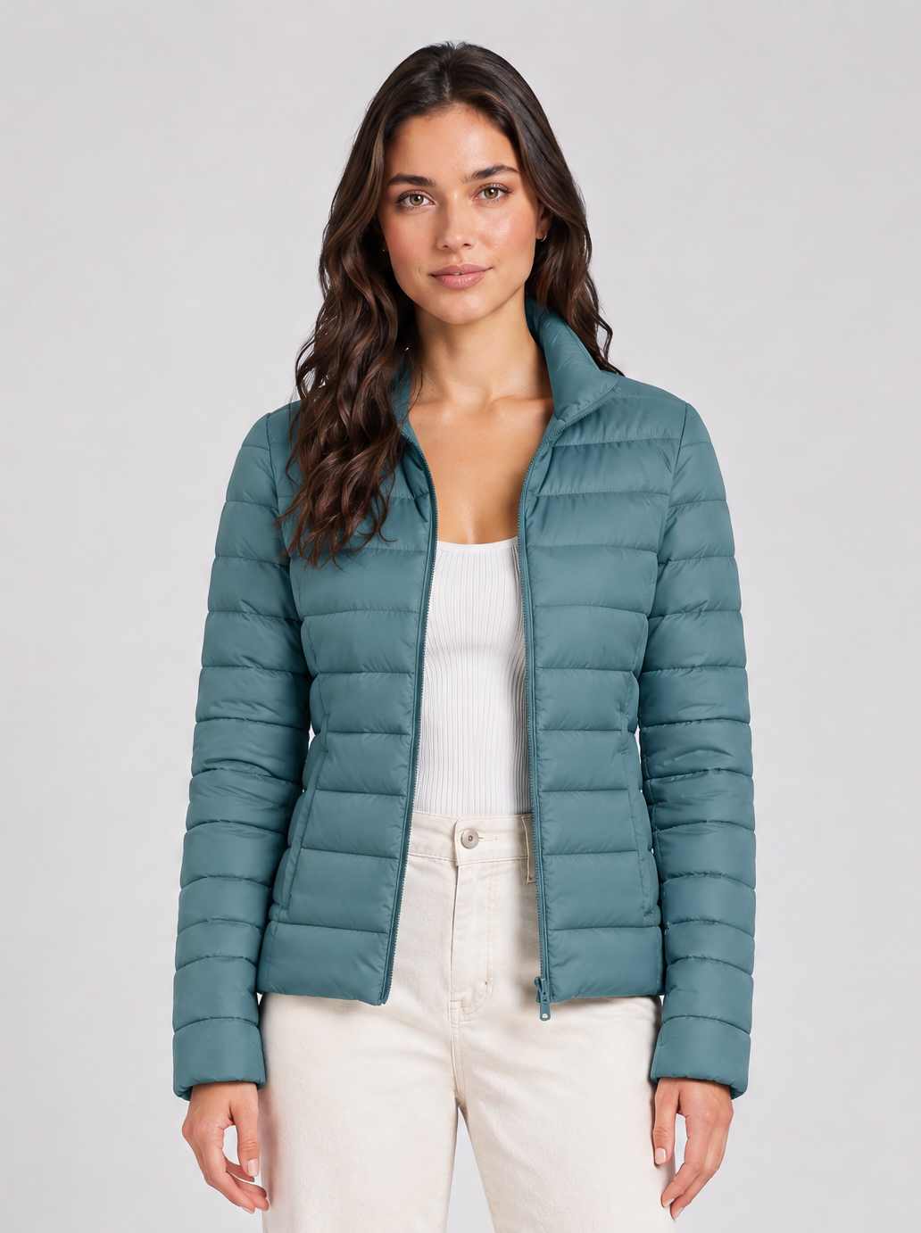 Women's Lightweight Slim Fit Puffer Jacket in Blue