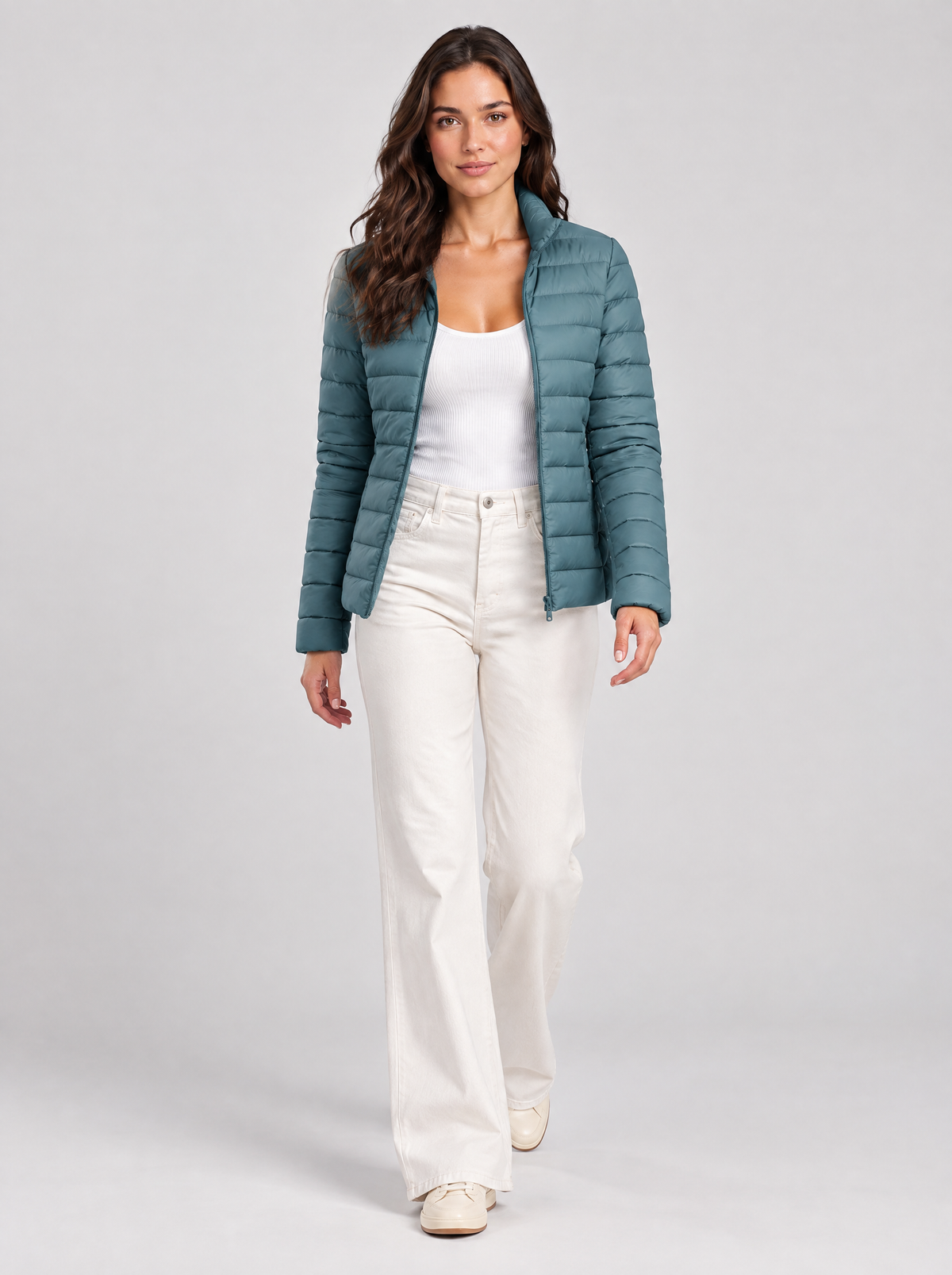 Women's Lightweight Slim Fit Puffer Jacket in Blue – view 5