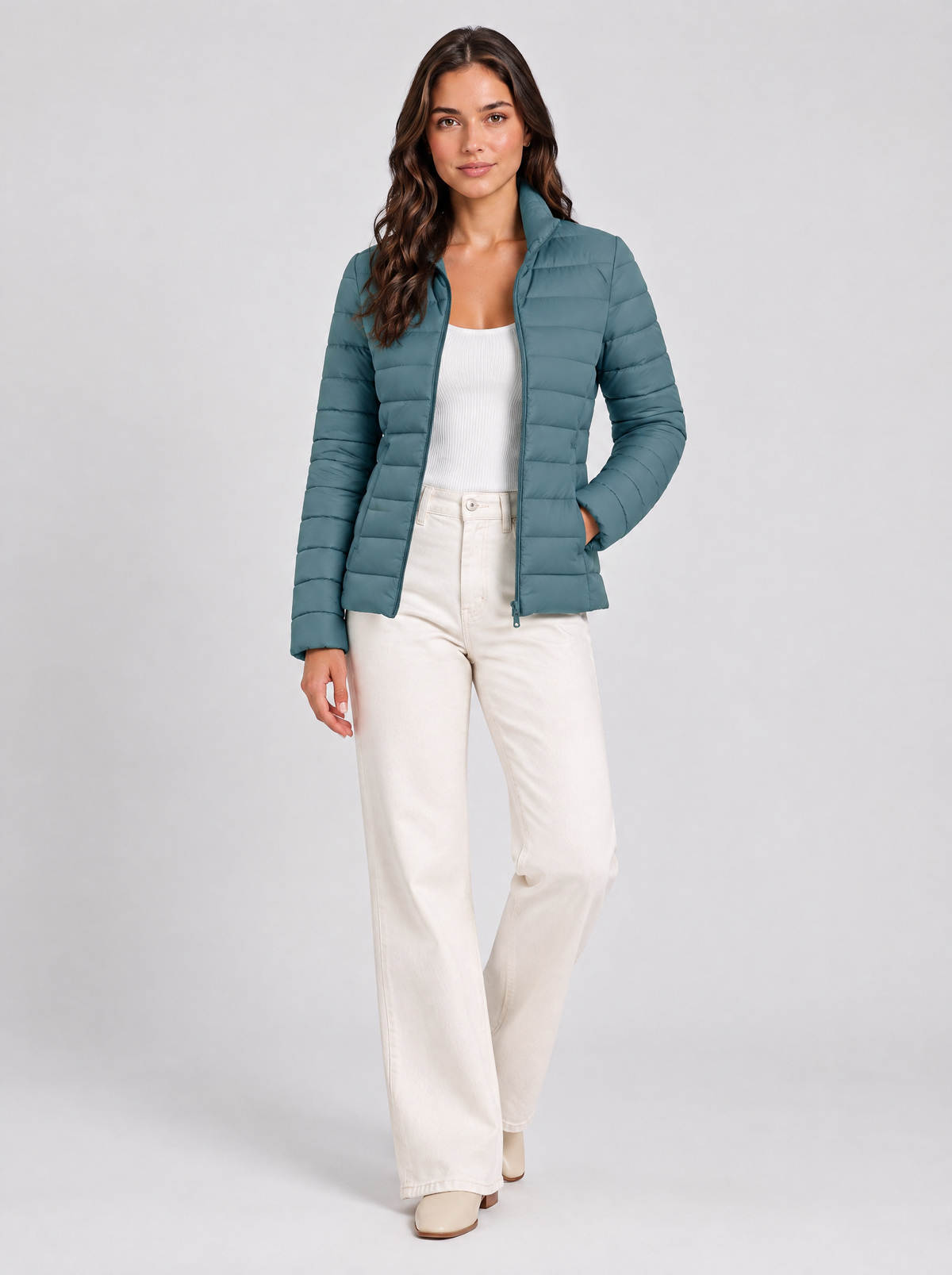 Women's Lightweight Slim Fit Puffer Jacket in Blue – view 2