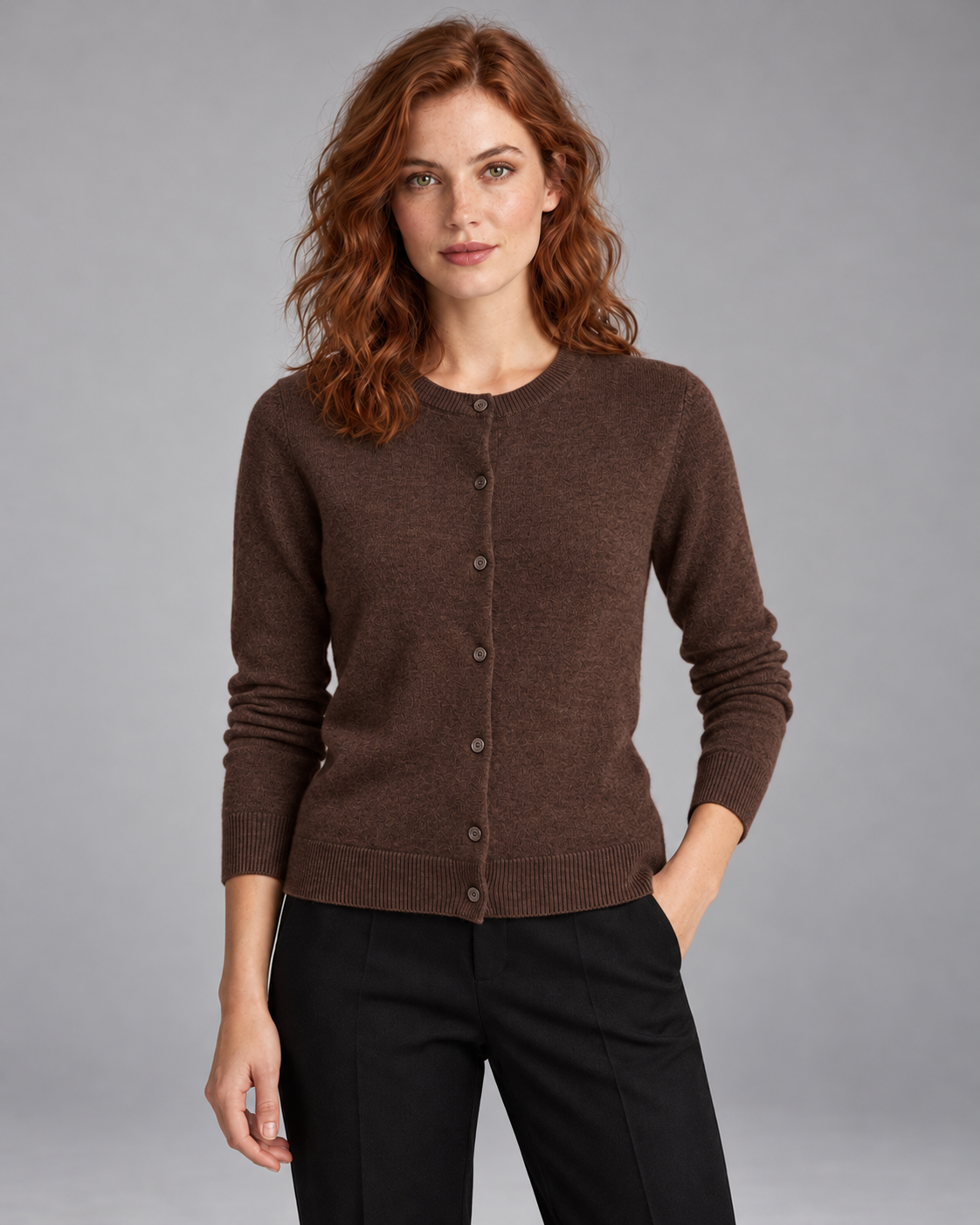 Women's Fine Knit Crew Neck Cardigan – Button Front